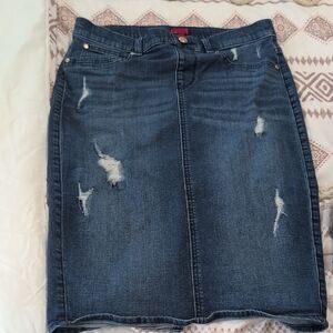 Jennifer Lopez Dark Blue Distressed Denim Pencil Skirt